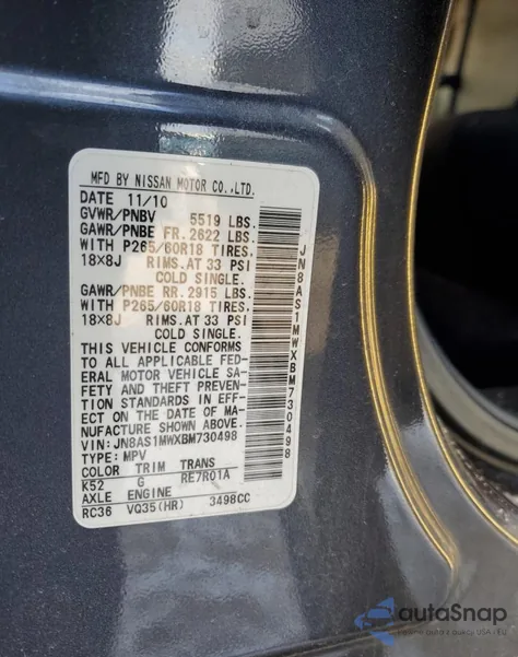 2011 Infiniti Fx35 z USA, uszkodzony, nr VIN JN8AS1MWXBM730498